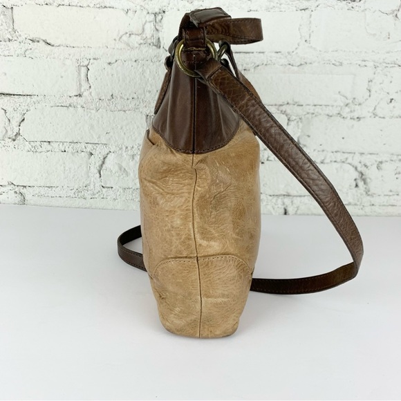 Frye Melissa Small Tote Crossbody Two Tone Brown Leather Purse Bag - Picture 8 of 15